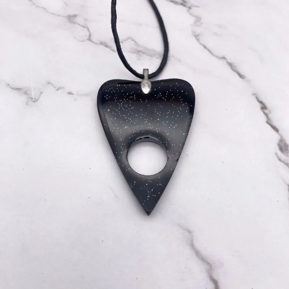 Black Silver Chrome Dipped Ouija Planchette Necklace